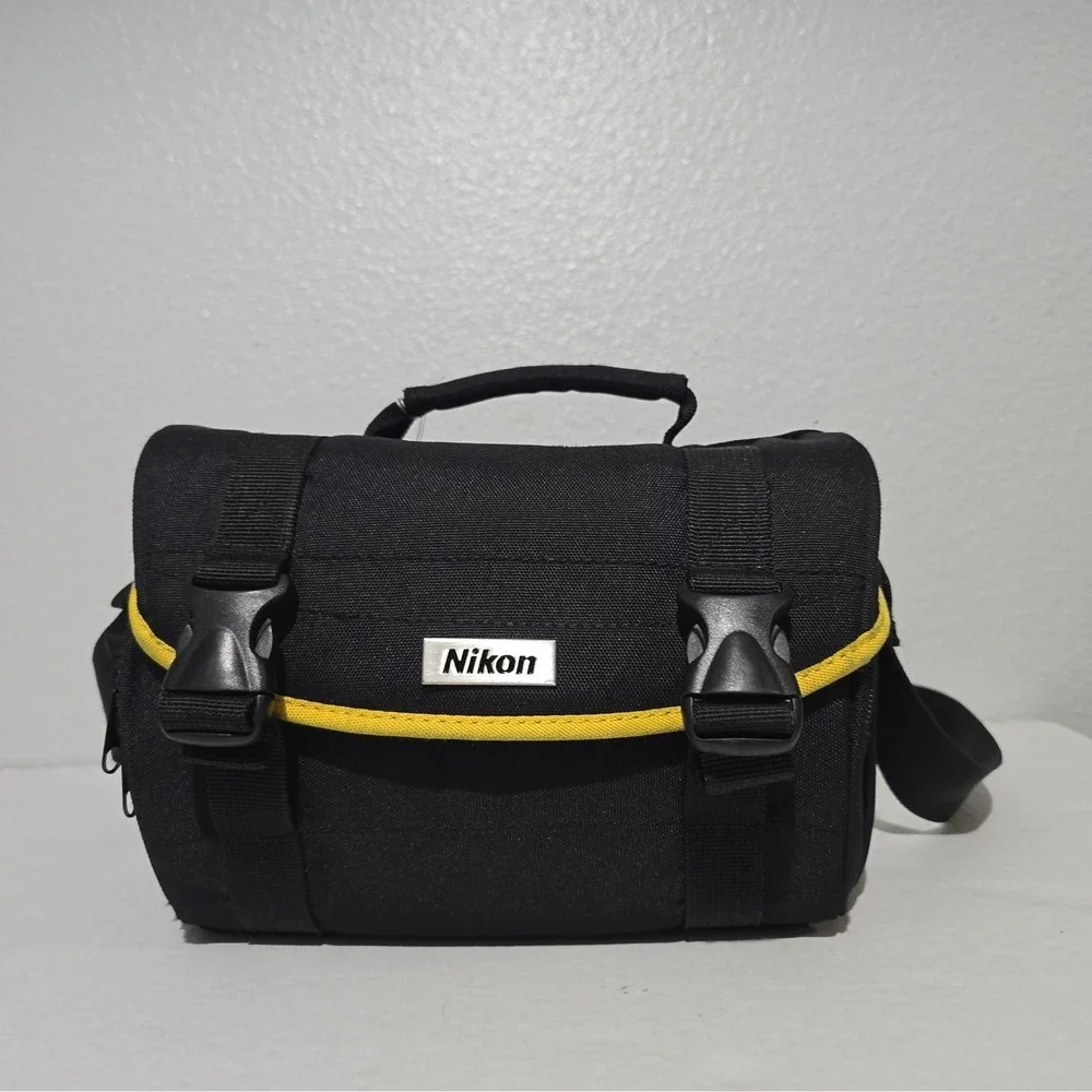 Nikon Camera Bag Adjustable Shoulder Strap Black Yellow Trim